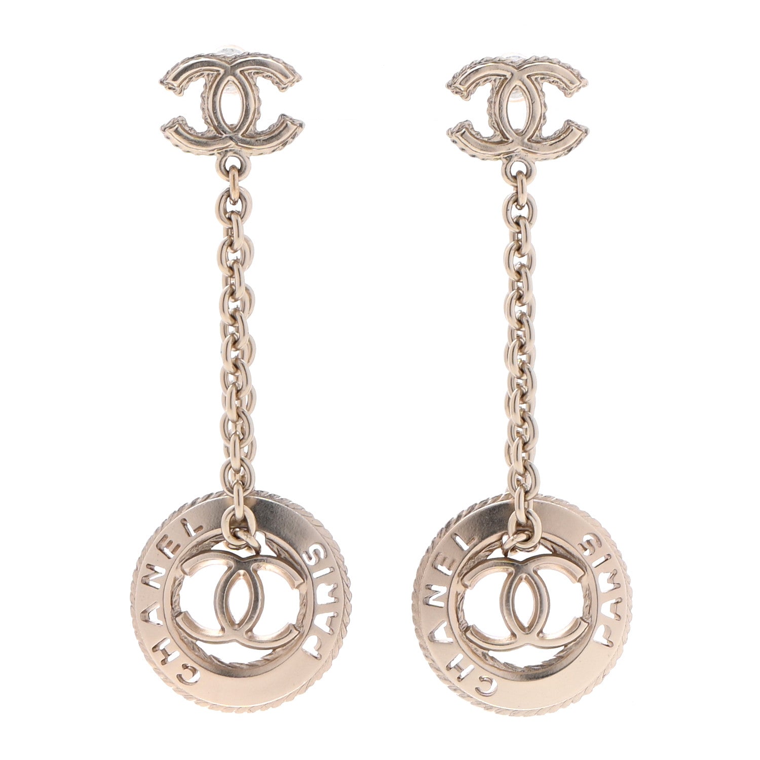 Chanel Medallion CC Drop Earrings Light Gold 1 of 4