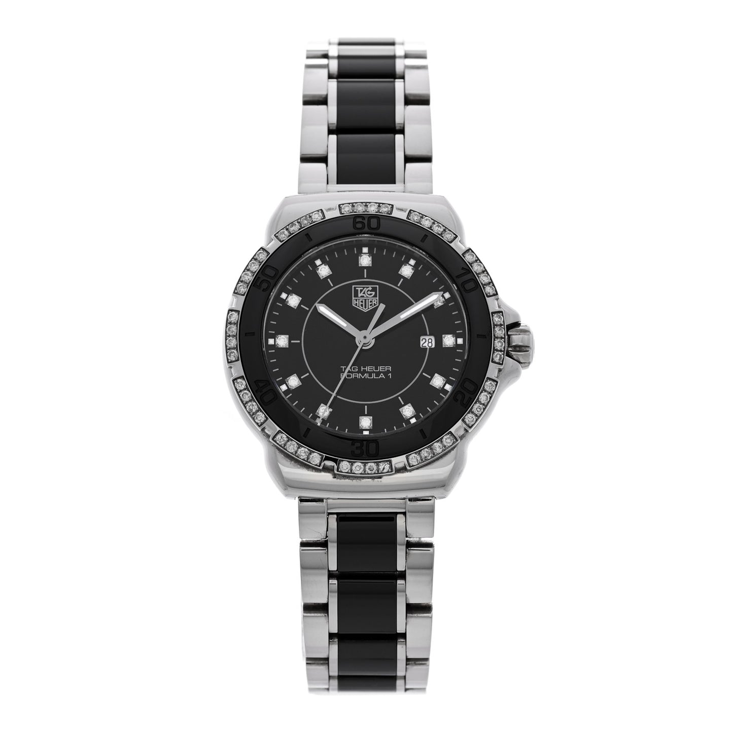 Stainless Steel Ceramic Diamond Bezel 32mm Formula 1 Lady Quartz Watch Black WAH1312