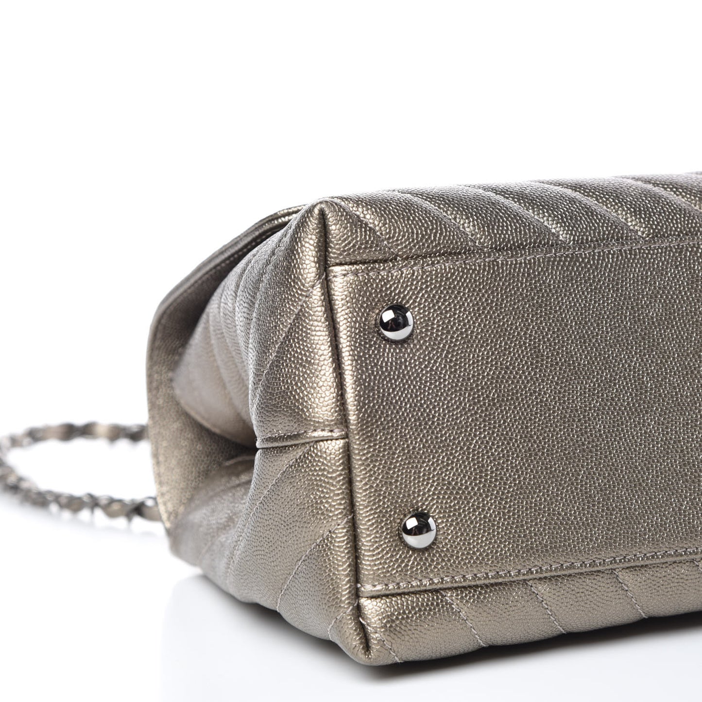 Metallic Caviar Chevron Quilted Small Coco Handle Flap Light Gold