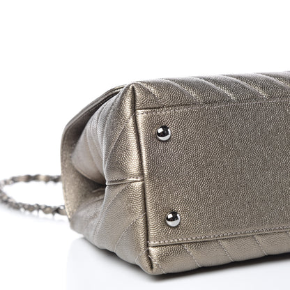 Chanel Metallic Caviar Chevron Quilted Small Coco Handle Flap Light Gold 5 of 10