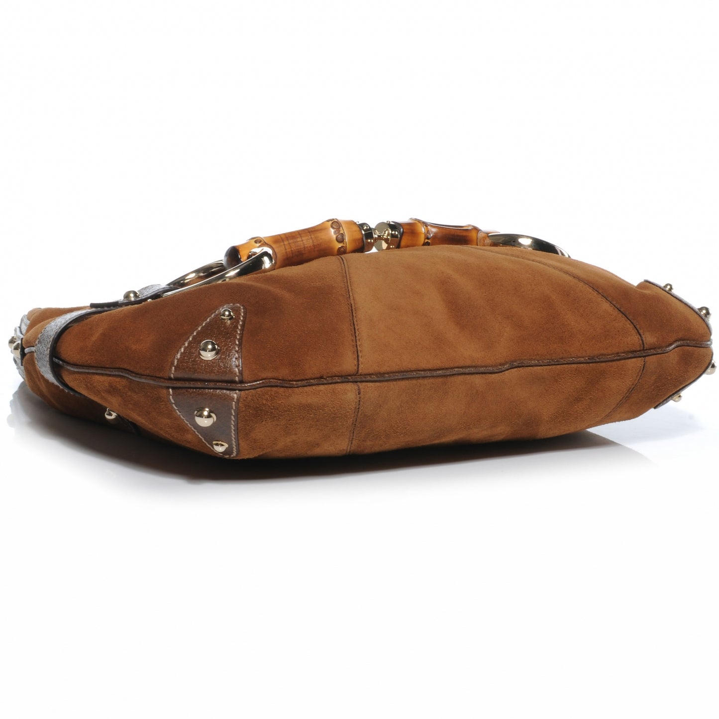 Suede Bamboo Horsebit Chain Hobo Brown