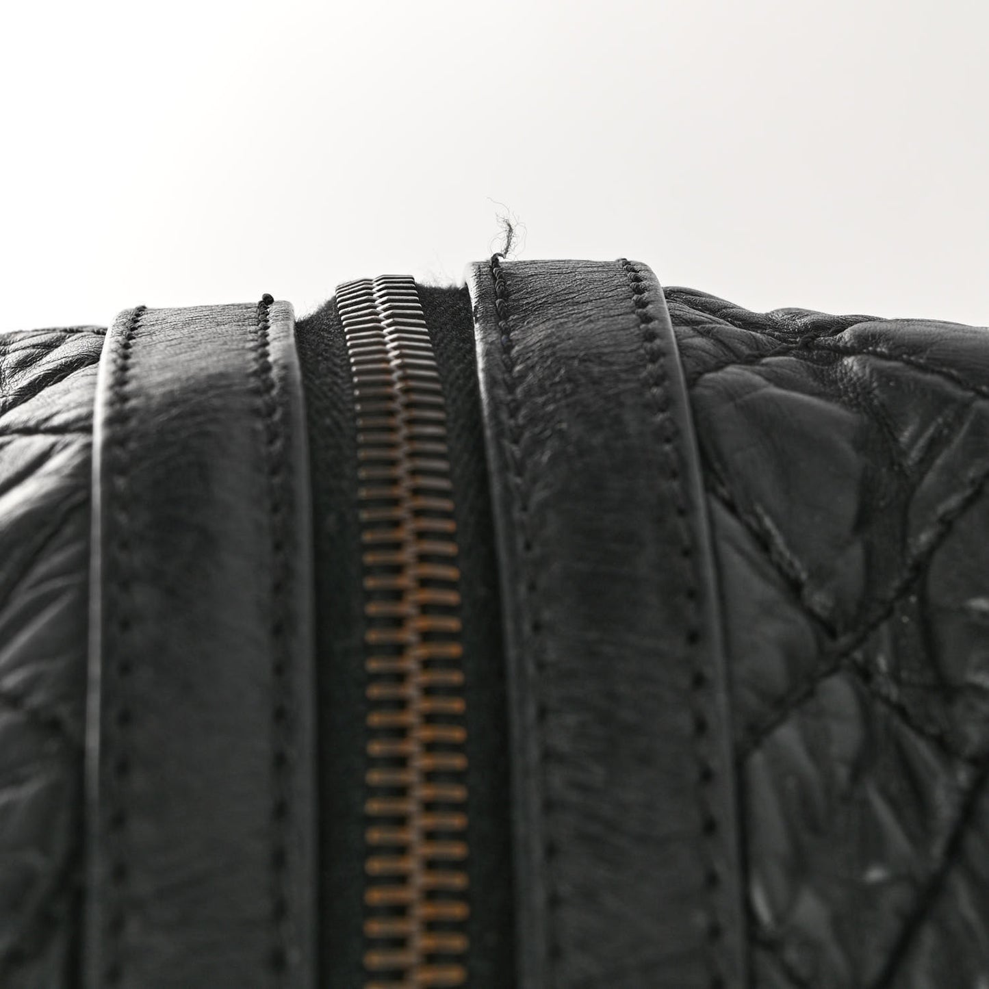 Aged Calfskin Quilted Large Secret Tag Bowling Bag Black