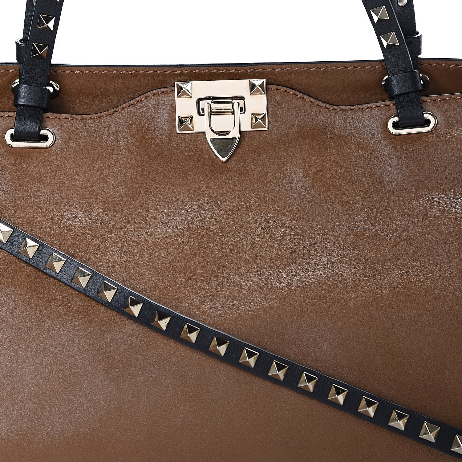 Valentino Garavani Vitello Medium Rockstud Tote Brown Black 7 of 11