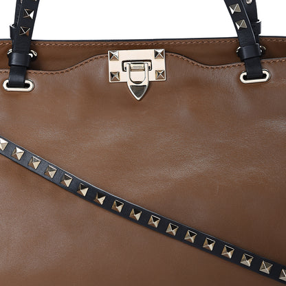 Valentino Garavani Vitello Medium Rockstud Tote Brown Black 7 of 11
