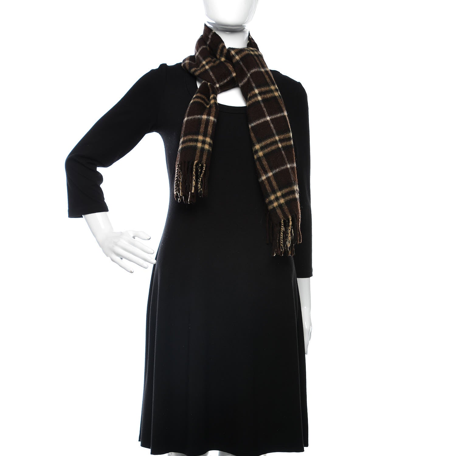 Burberry Cashmere Vintage Check Fringe Scarf Brown 2 of 4