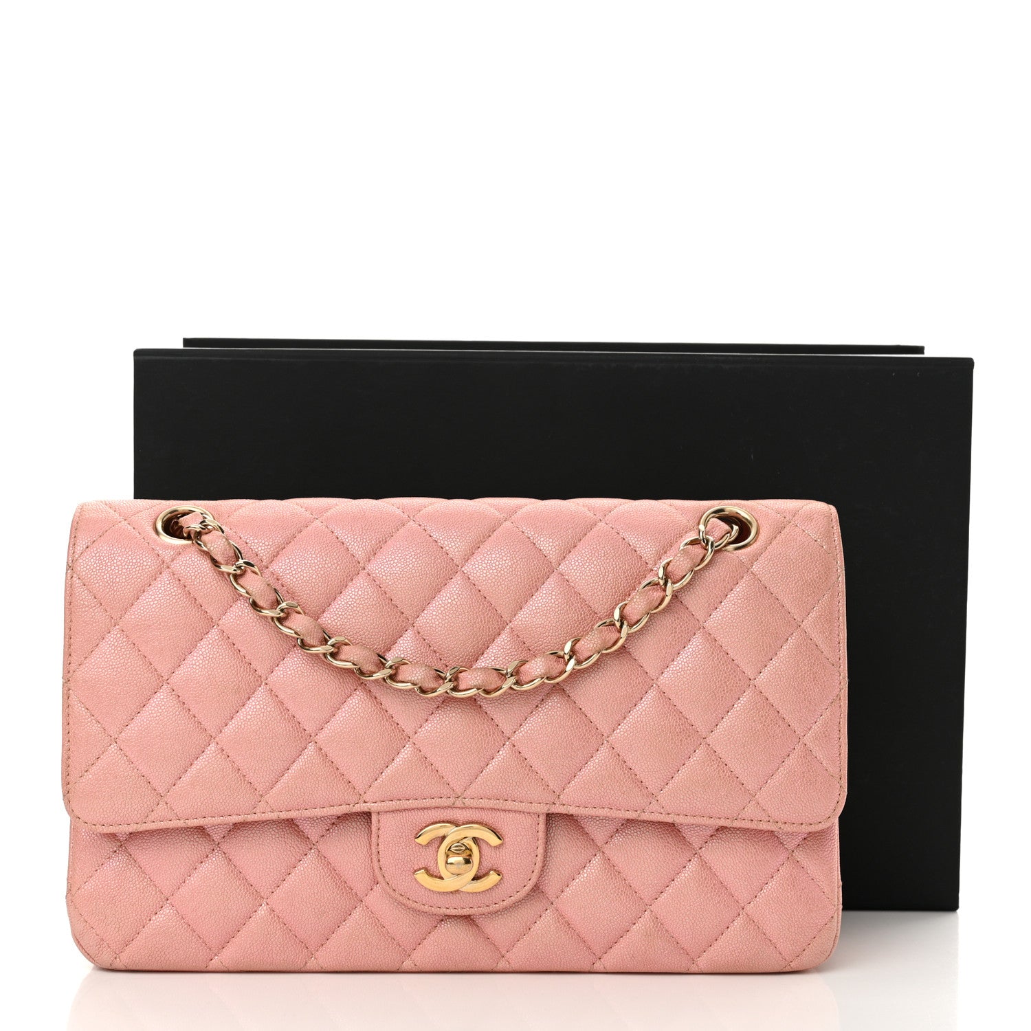 Chanel Iridescent Caviar Quilted Medium Double Flap Rose Pink 14 of 14