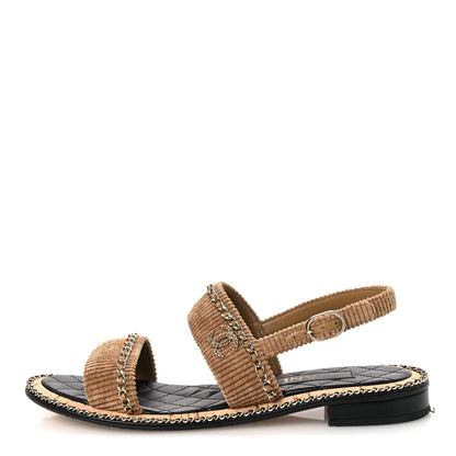 Chanel Corduroy Chain CC Sandal 40.5 Dark Beige 1 of 11