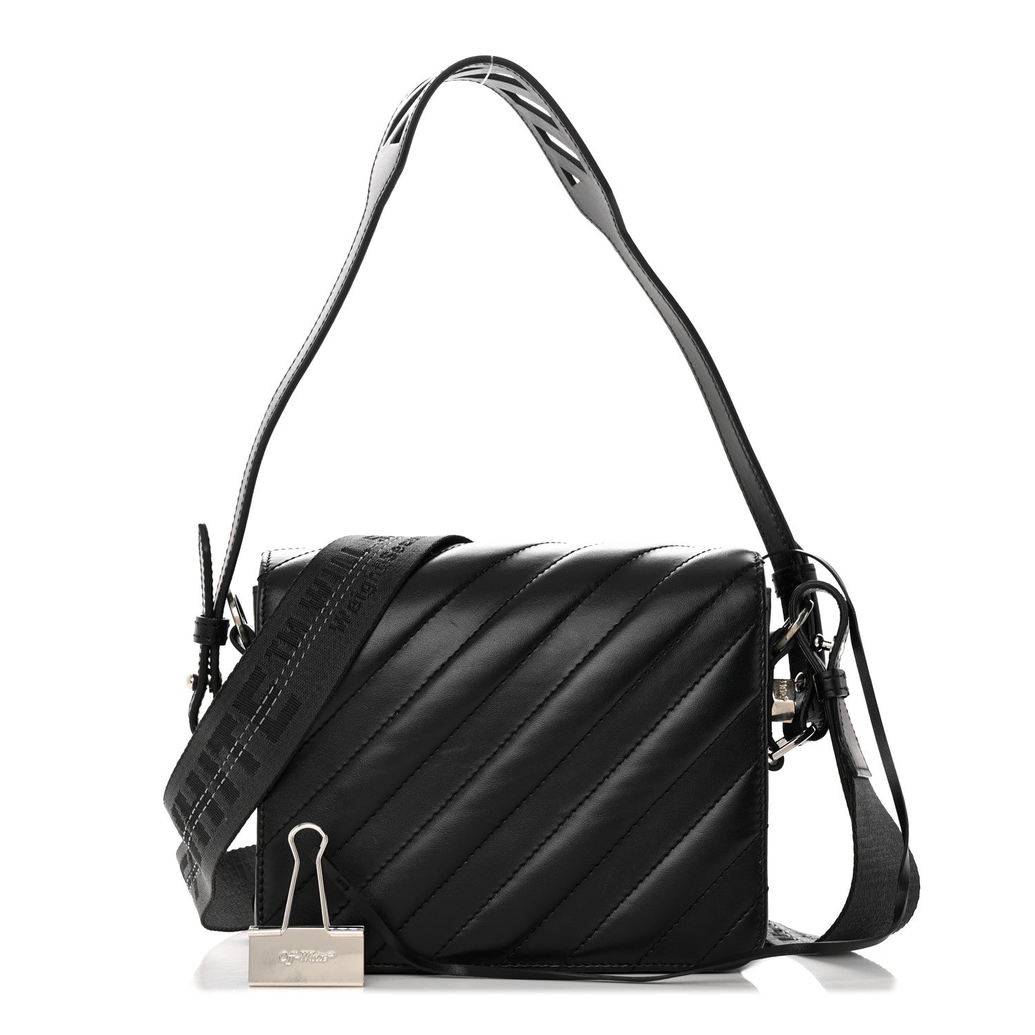 Off-White Calfskin Padded Diag Binder Flap Bag Black 1 of 18