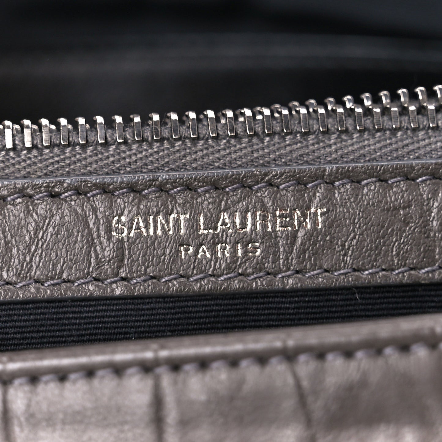 Calfskin Crocodile Embossed Medium West Hollywood Monogram Fold-Over Grey