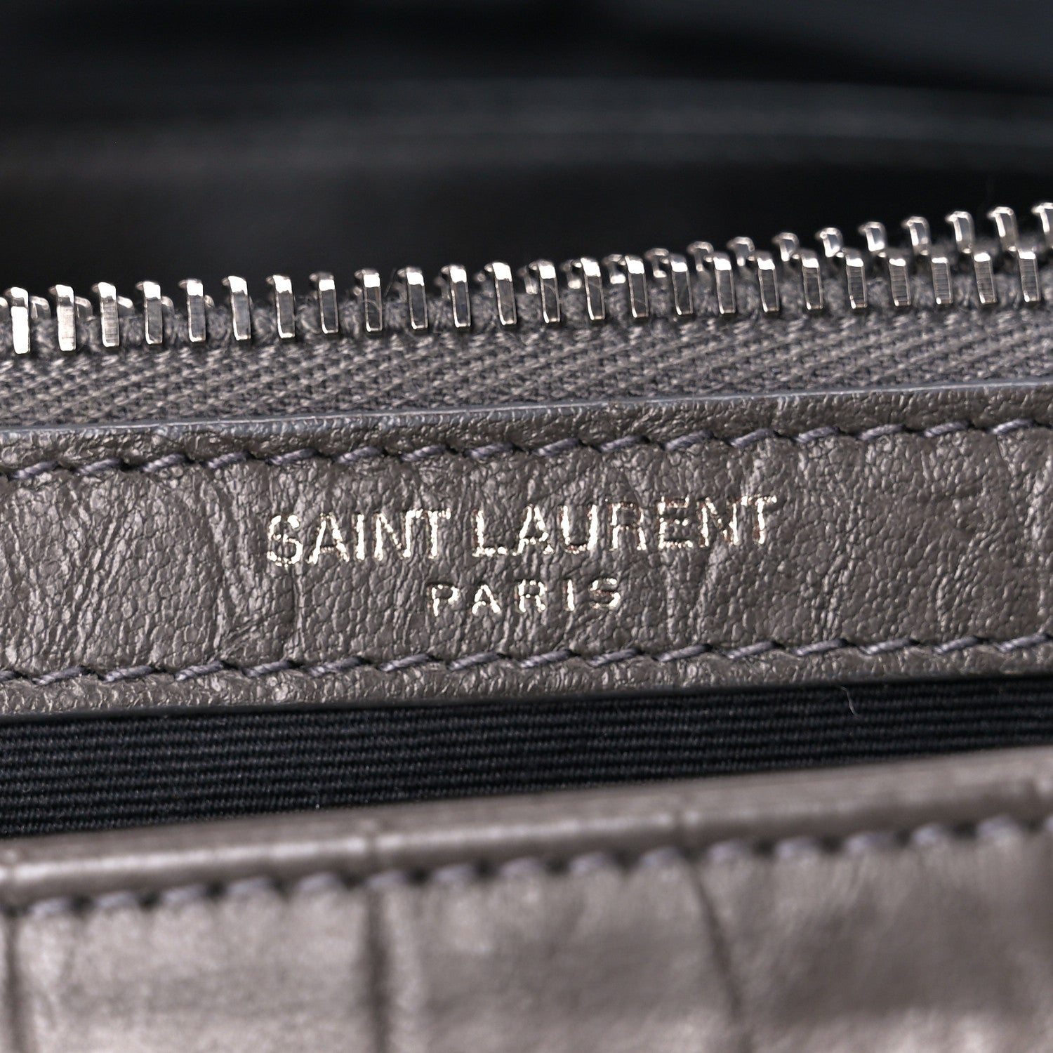 Saint Laurent Calfskin Crocodile Embossed Medium West Hollywood Monogram Fold-Over Grey 8 of 12