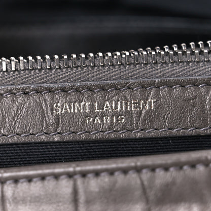 Saint Laurent Calfskin Crocodile Embossed Medium West Hollywood Monogram Fold-Over Grey 8 of 12