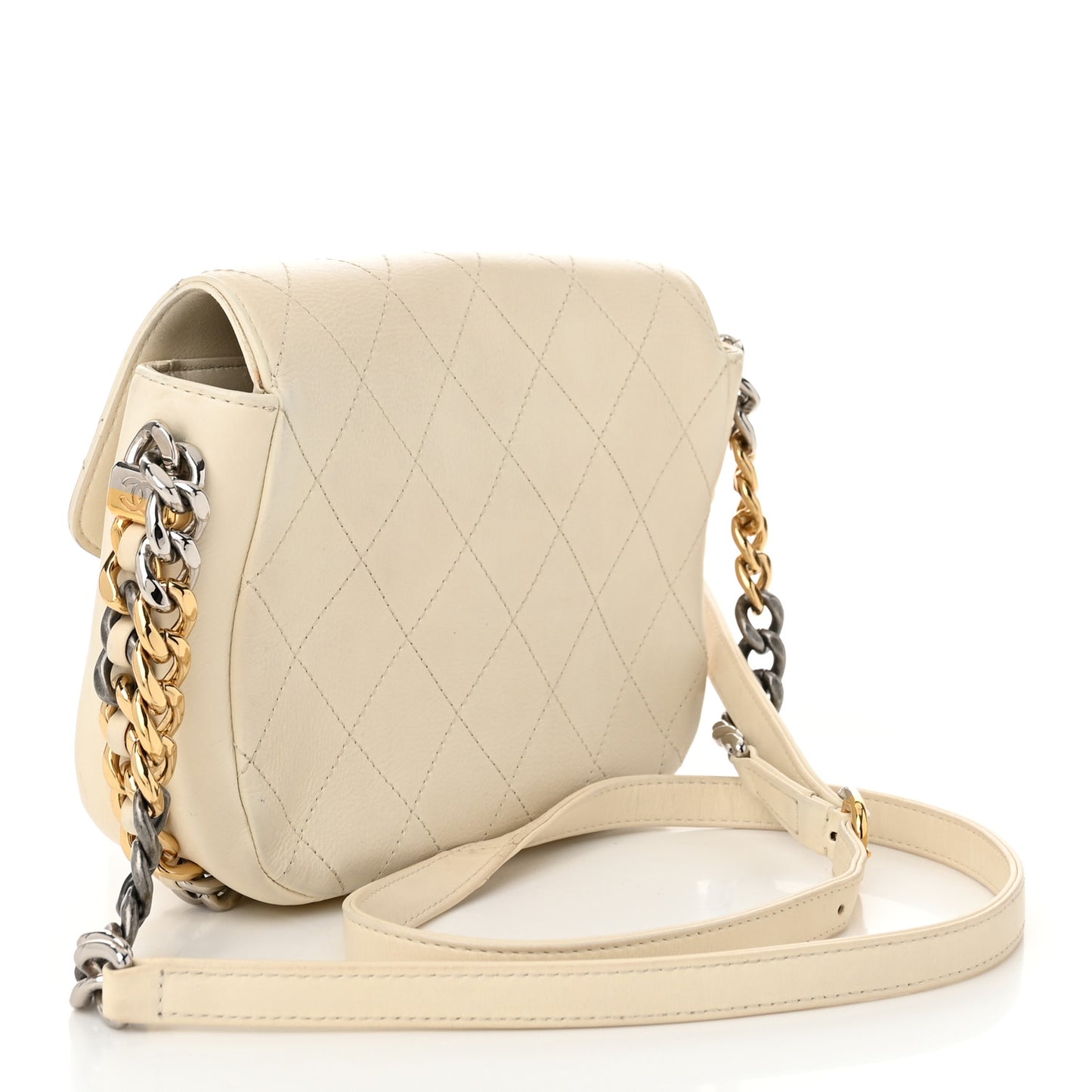 Calfskin Stitched Small Precious Union Flap Bag White