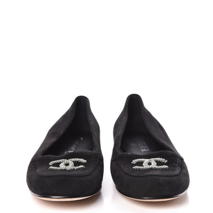Chanel Kid Suede CC Flats 37.5 Black 2 of 11