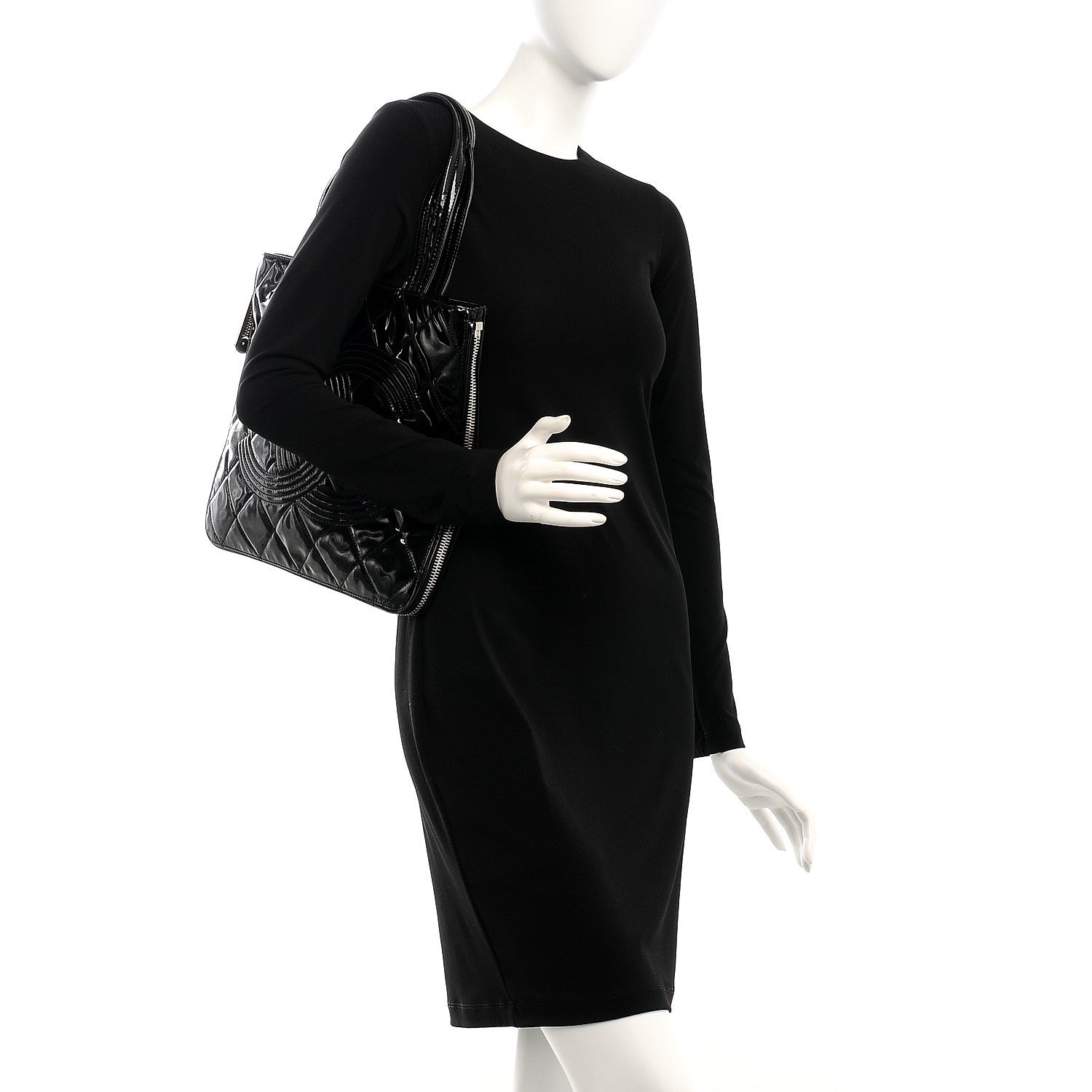 Chanel Patent Quilted Expandable CC Shoping Tote Black 2 of 7