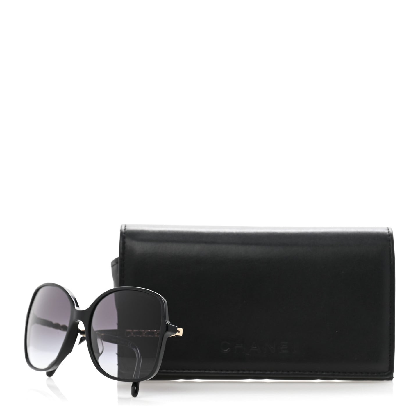 Acetate Metal Lambskin Square Chain Sunglasses 5210-Q-A Black