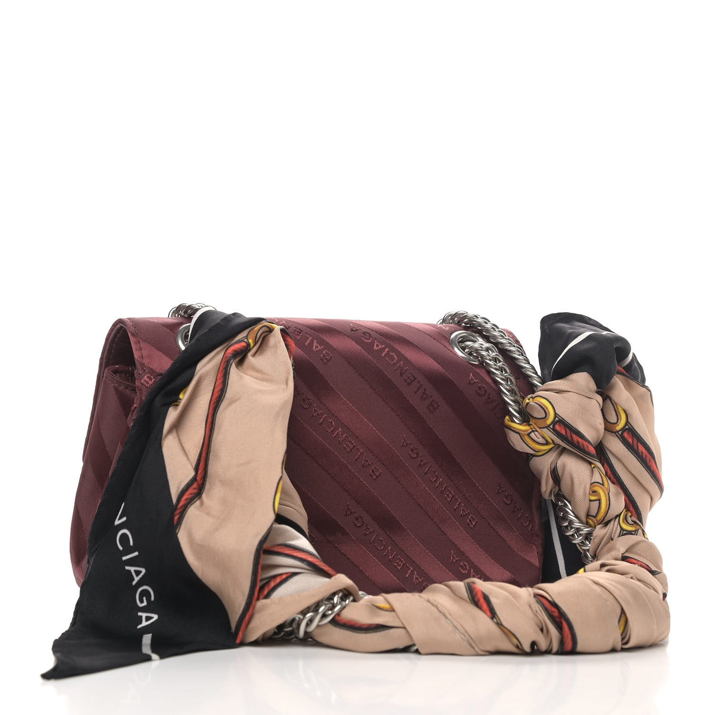 Nylon Jacquard Diagonal Logo Small Scarf Lock Chain Shoulder Bag Rouge Bordeaux Black Beige