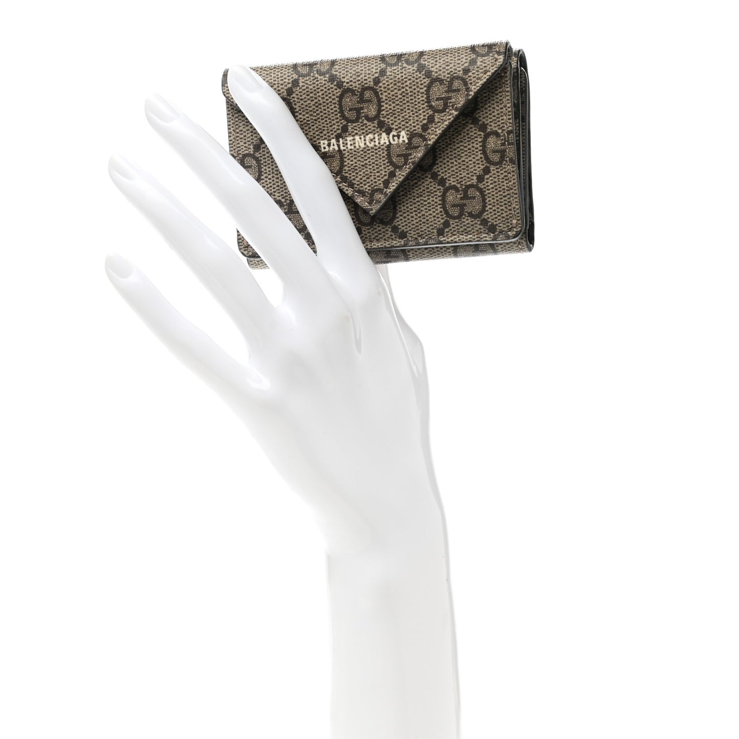 X BALENCIAGA GG Supreme Monogram Logo Envelope Card Case Wallet Beige Ebony Mystic White