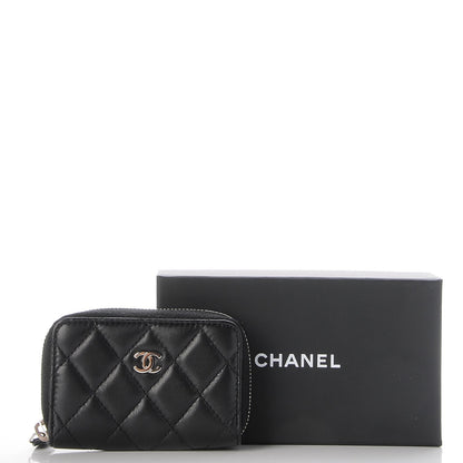 Chanel Lambskin Quilted Zip Around Coin Purse Wallet Black 8 of 8