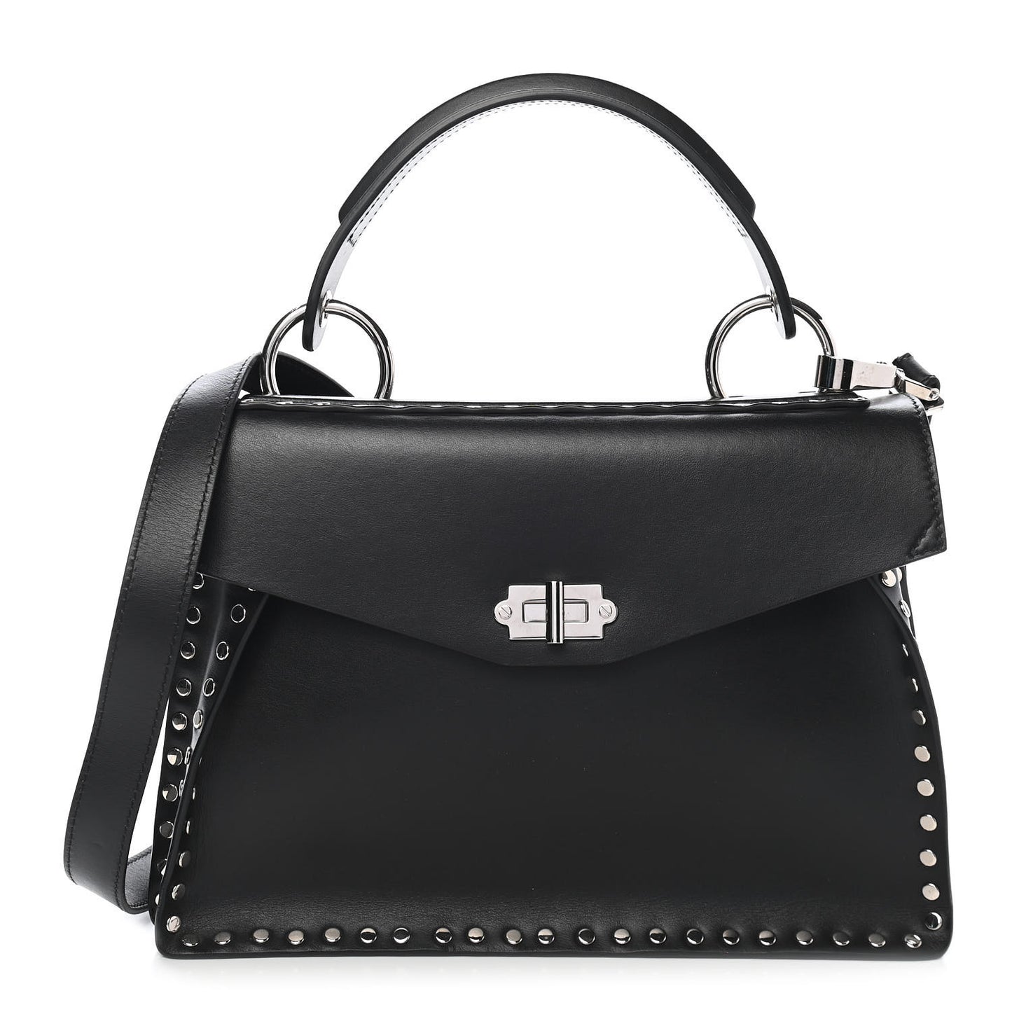 Calfskin Medium Studded Hava Top Handle Bag Black