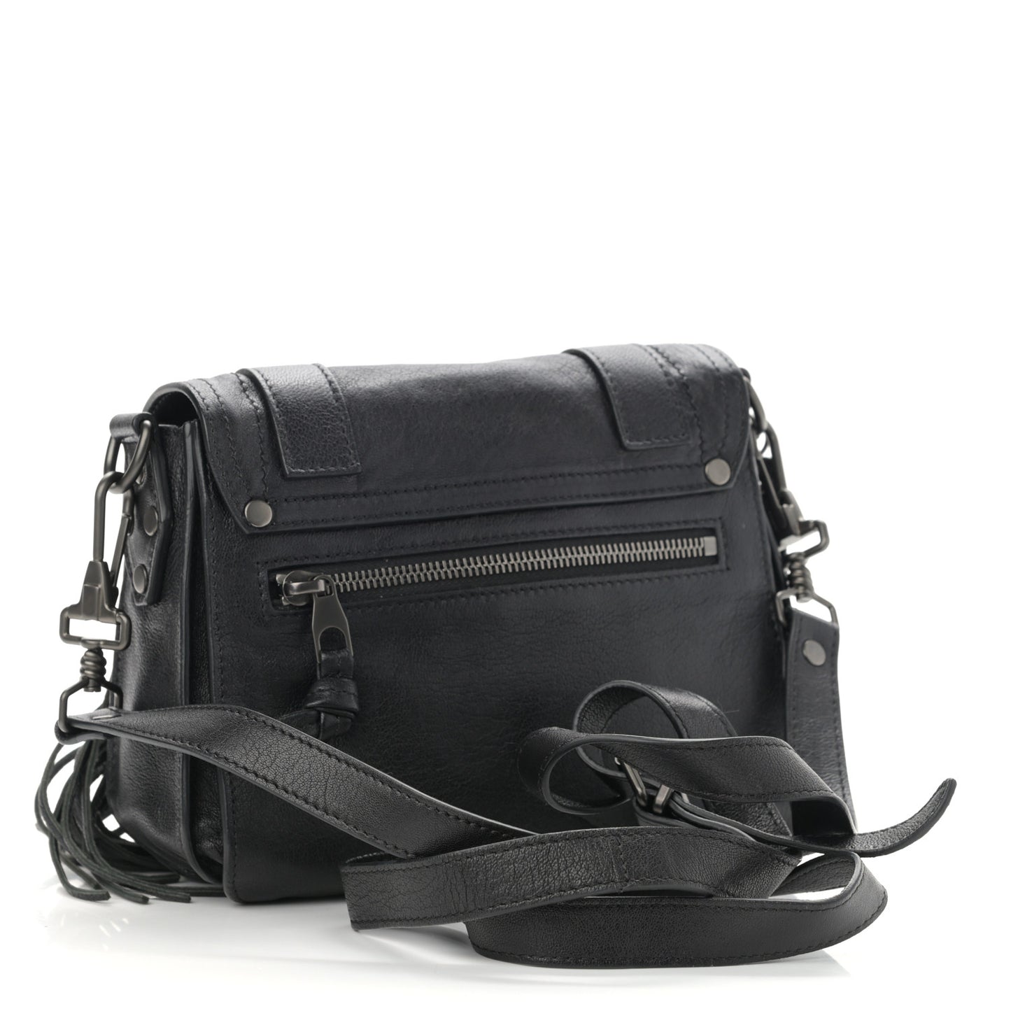 Lambskin Fringe PS1 Crossbody Pouch Black