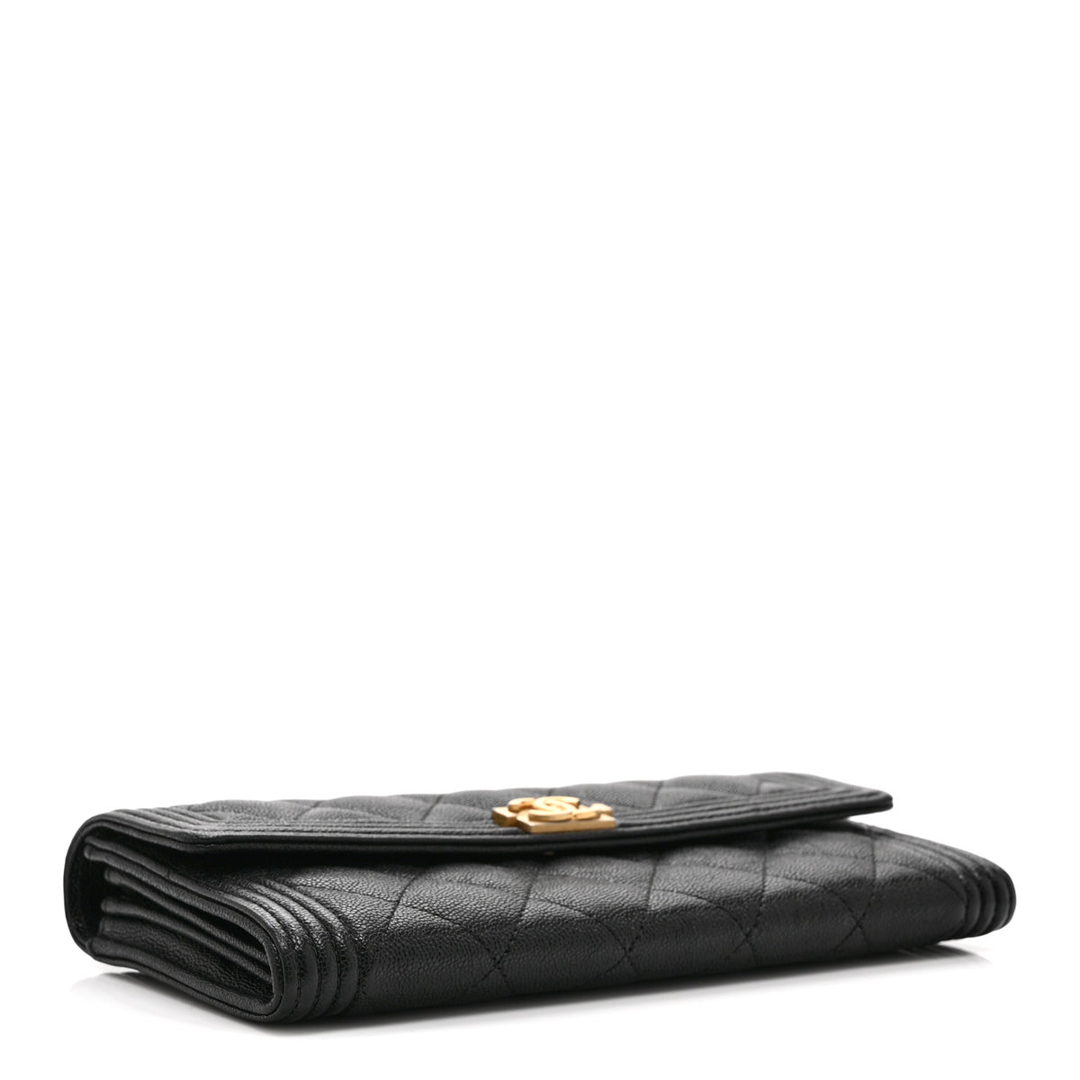 Caviar Quilted Large Boy Gusset Flap Wallet Black