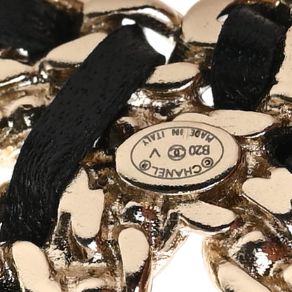 Chanel Lambskin Crystal Vintage Allure CC Chain Brooch Black Gold 3 of 4