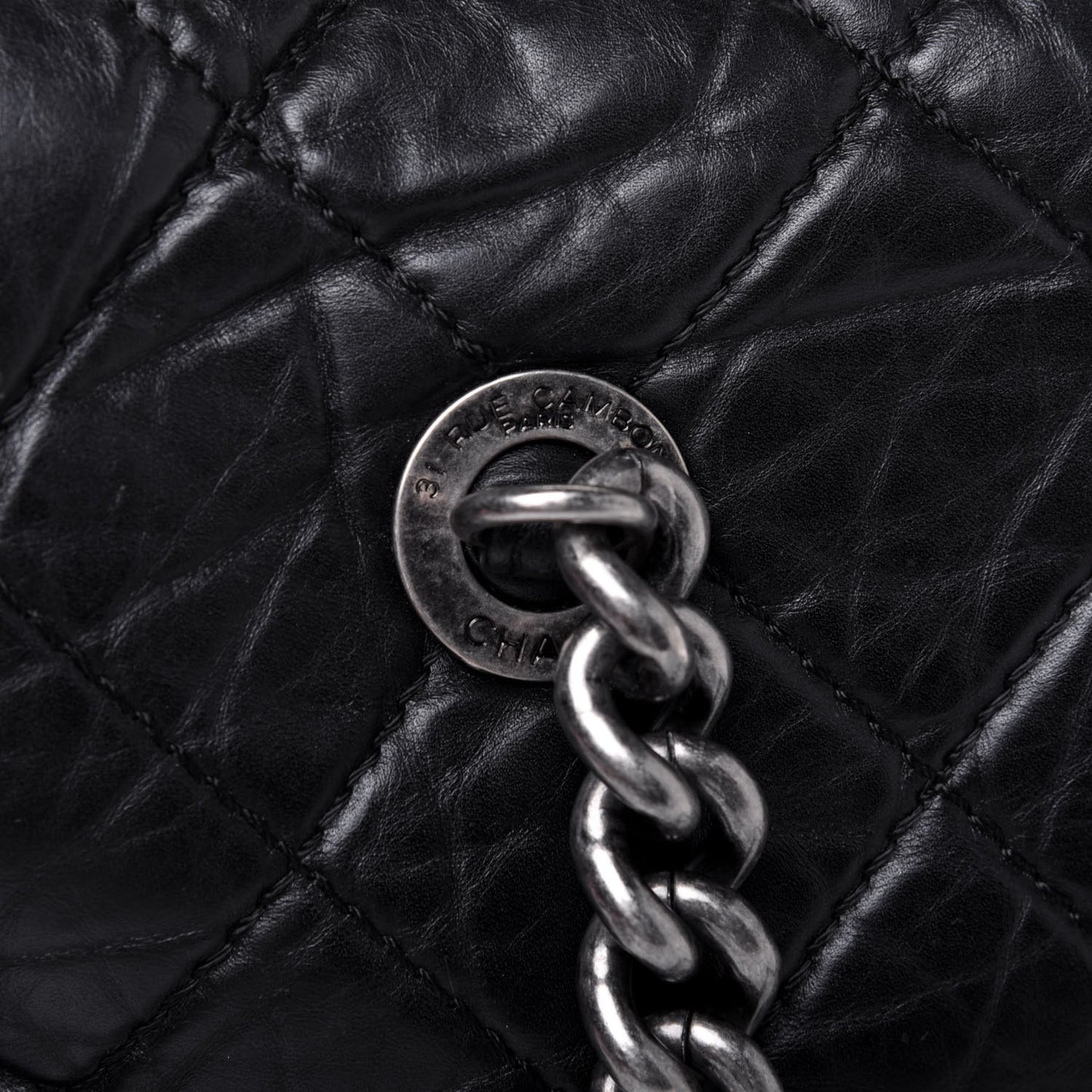 Aged Calfskin Quilted Large Secret Tag Bowling Bag Black