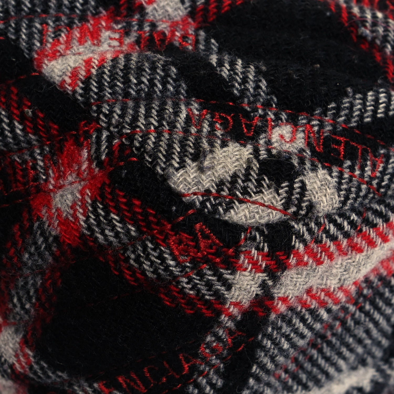 Balenciaga Wool Plaid Diagonal Allover Logo Matelasse M BB Round Shoulder Bag Black White Red 7 of 14