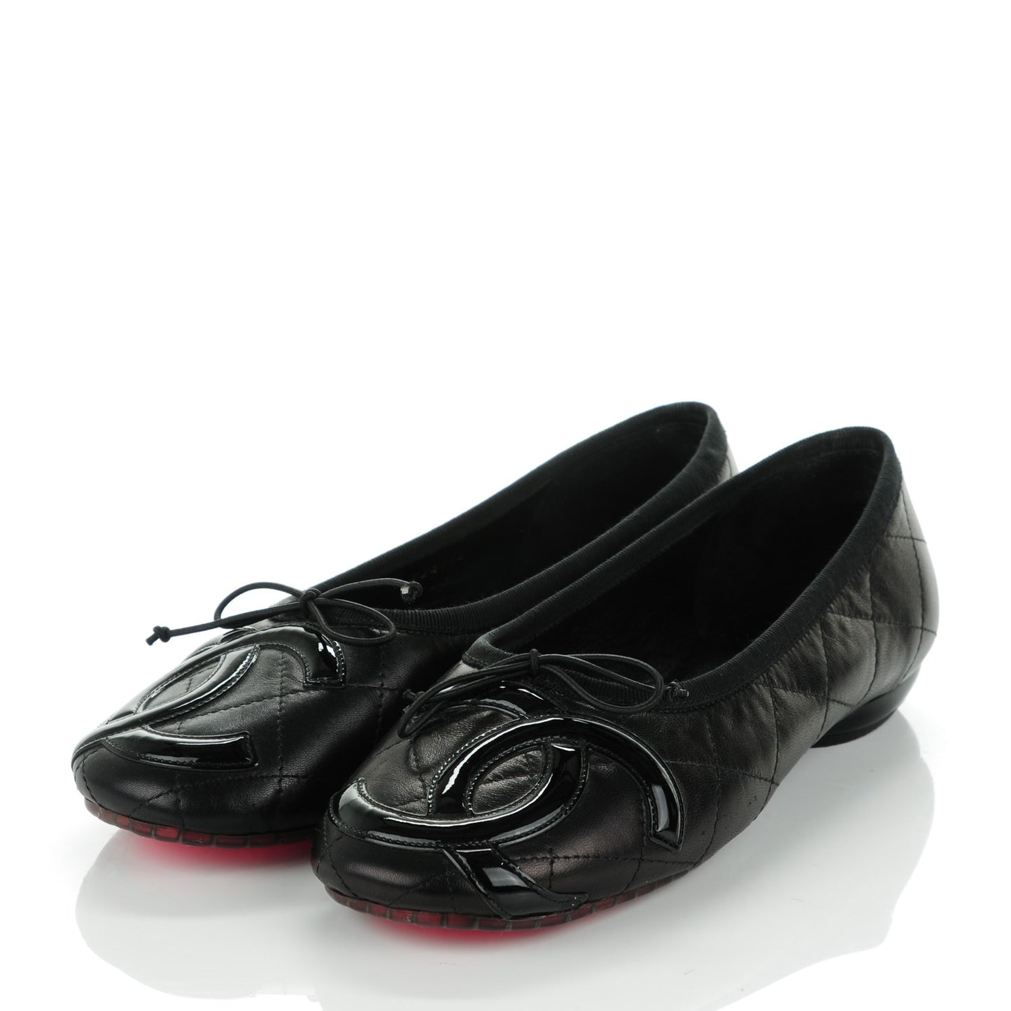 Lambskin Quilted Cambon Ballerina Flats 36.5 Black