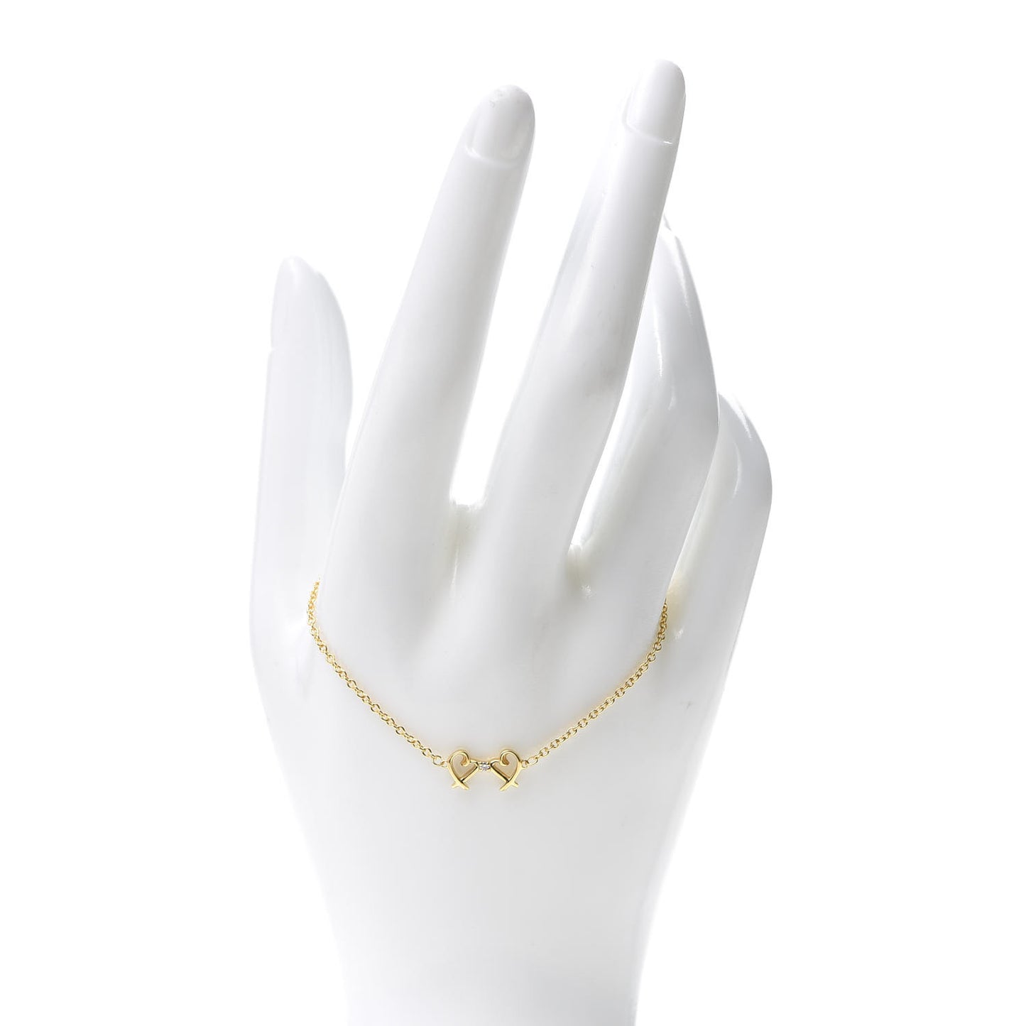 18K Yellow Gold Diamond Double Loving Heart Bracelet
