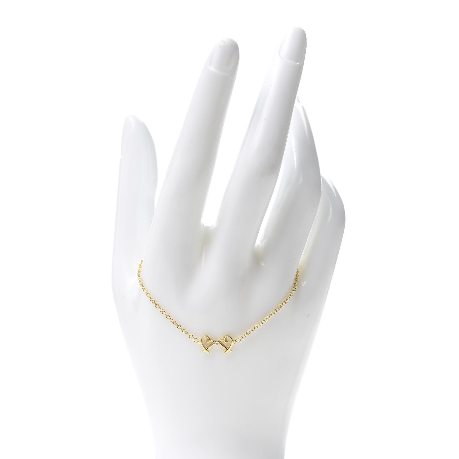 Tiffany 18K Yellow Gold Diamond Double Loving Heart Bracelet 2 of 6
