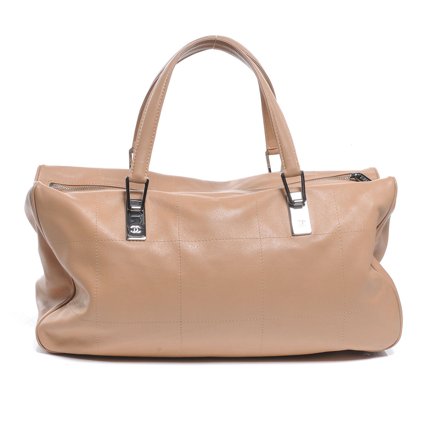Leather Square Stitched Bag Beige