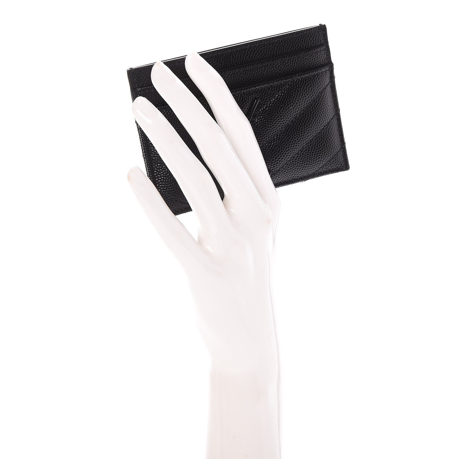 Saint Laurent Grain De Poudre Matelasse Chevron Monogram Credit Card Case Black 2 of 8