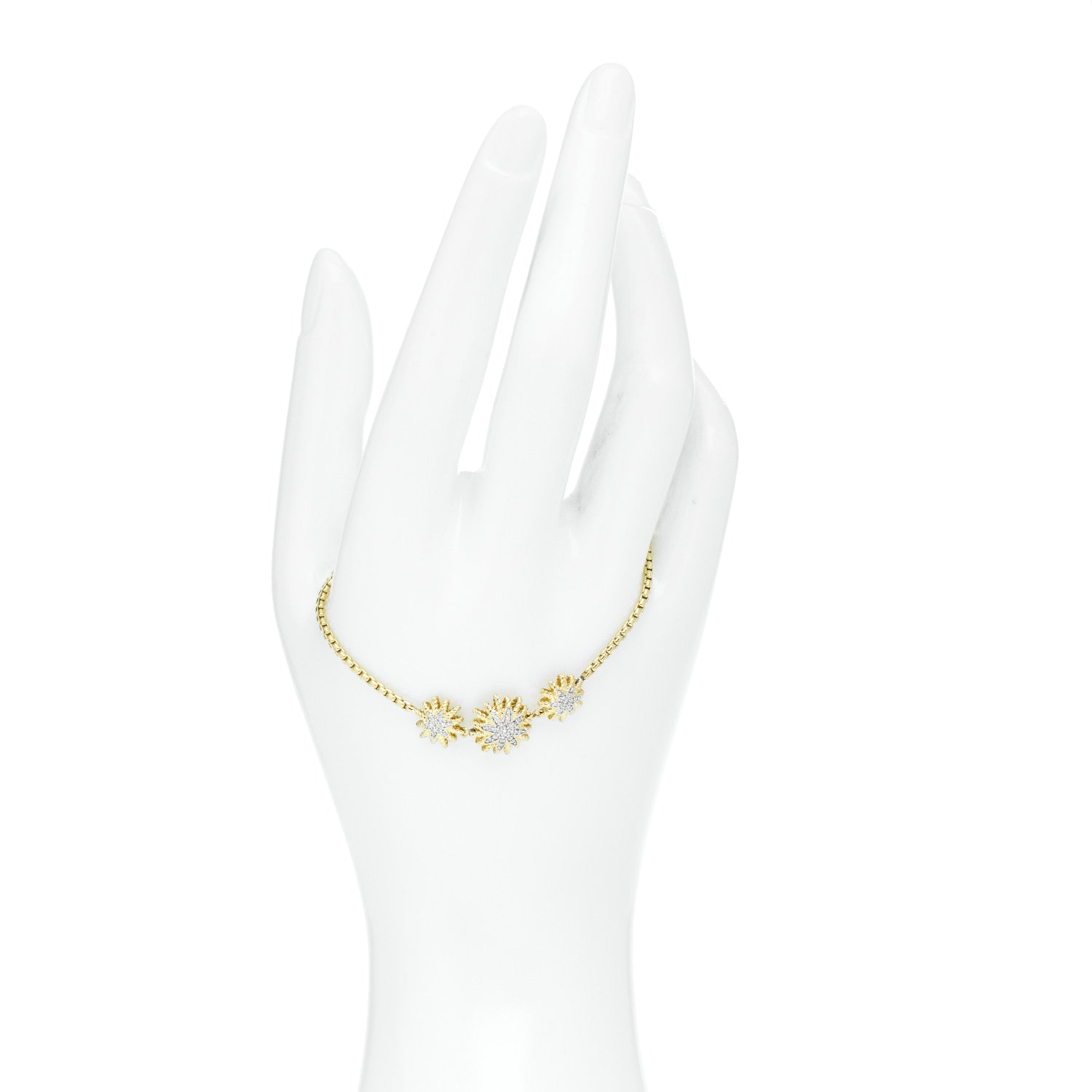 David Yurman 18K Yellow Gold Diamond Starburst Three Station Bracelet 2 of 4