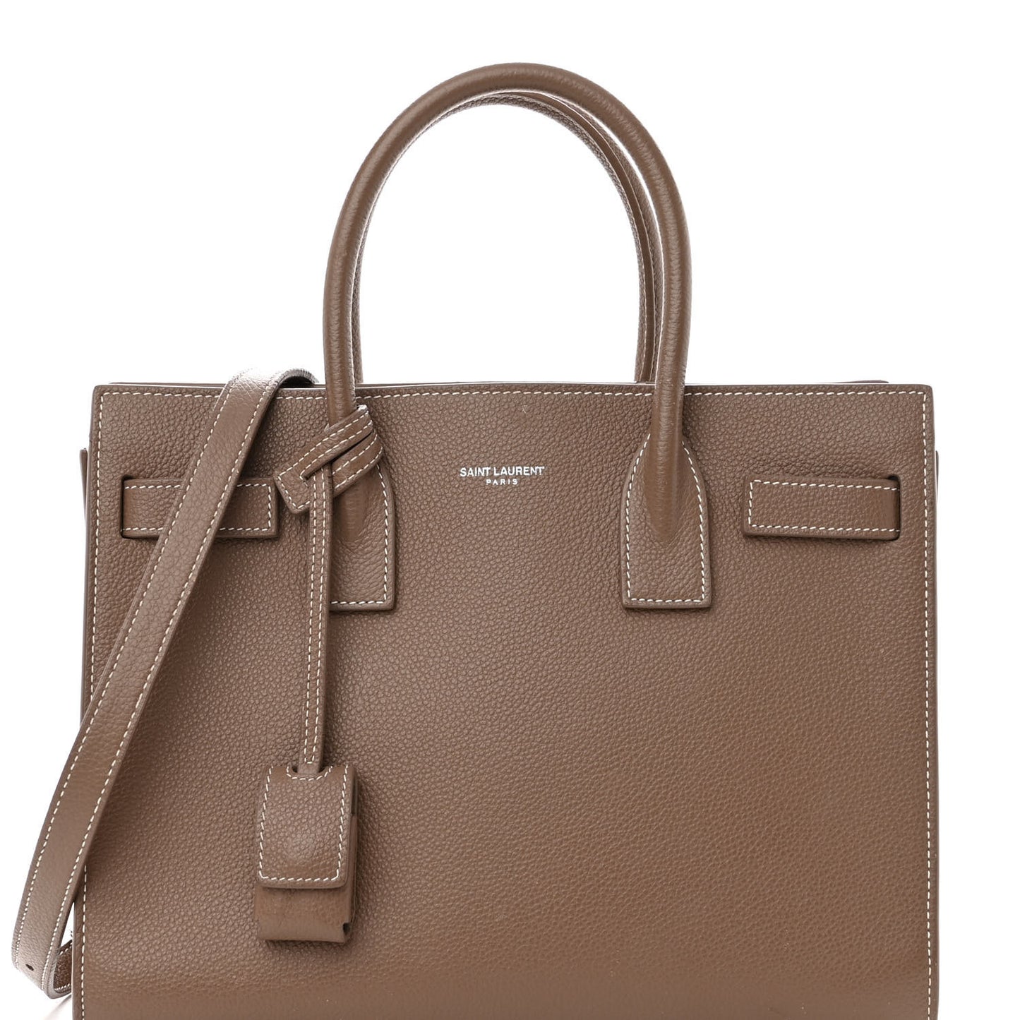 Grained Calfskin Topstich Baby Sac De Jour Taupe