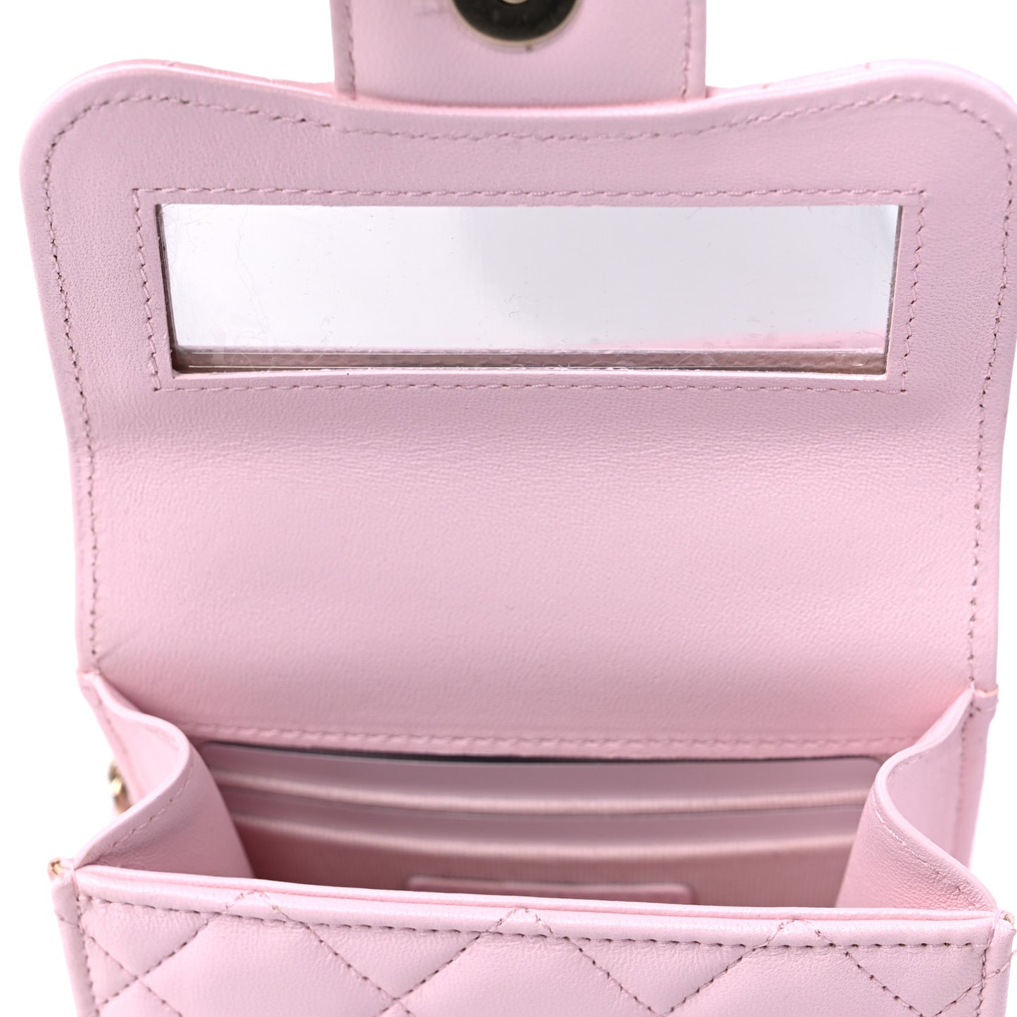 Lambskin Quilted Top Handle Clutch With Chain Light Pink