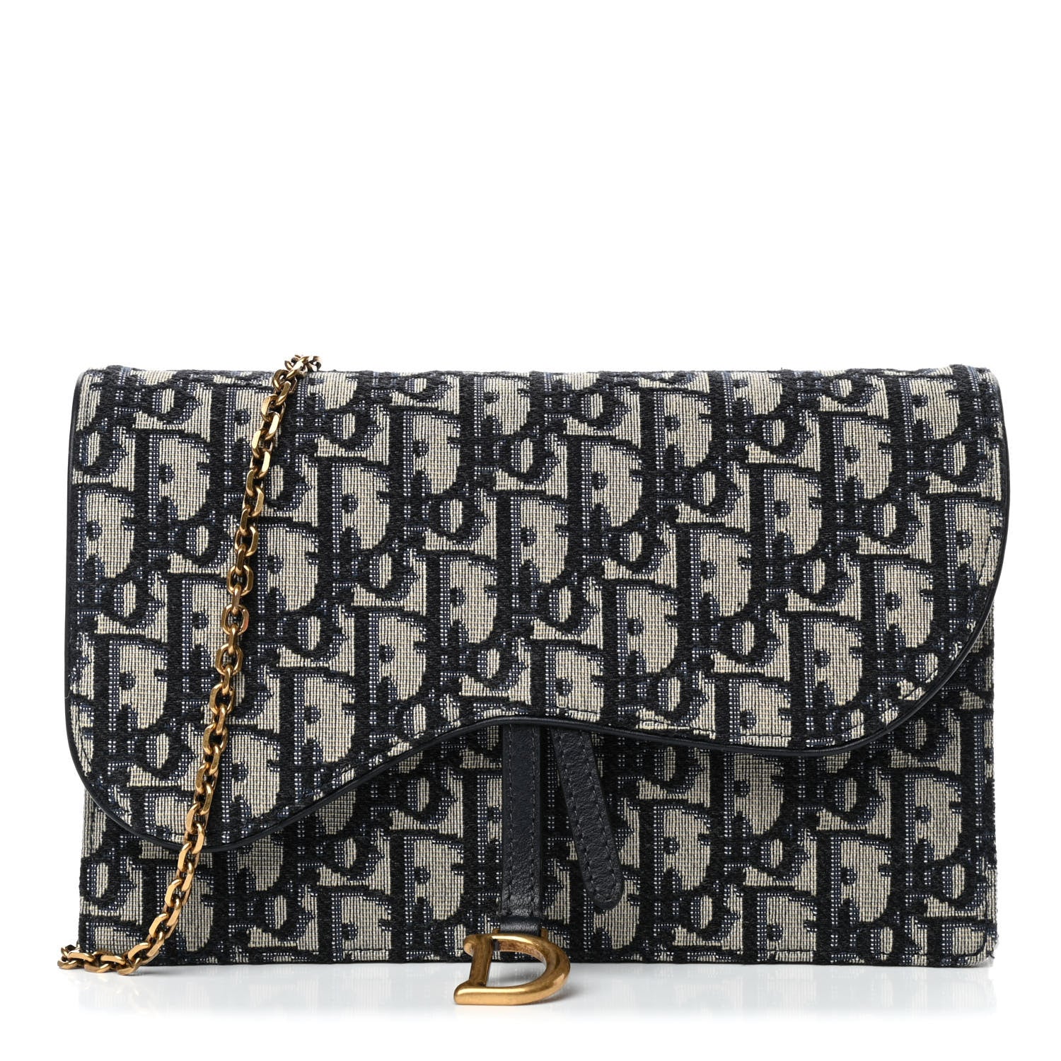 Christian Dior Oblique Saddle Chain Pouch Blue 1 of 4