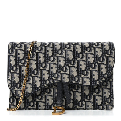 Christian Dior Oblique Saddle Chain Pouch Blue 1 of 4