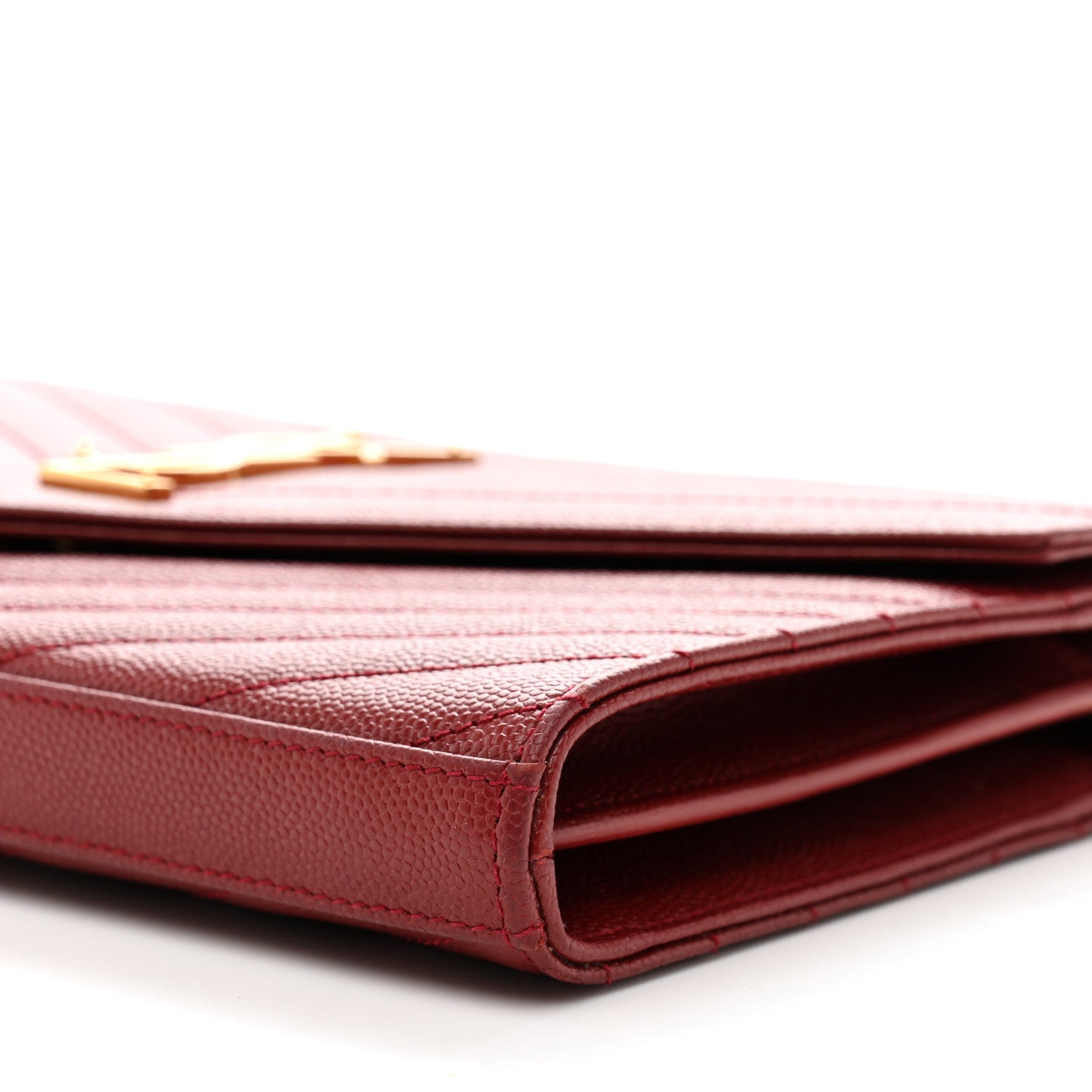 Saint Laurent Grain De Poudre Matelasse Chevron Monogram Chain Wallet Opyum Red 9 of 10