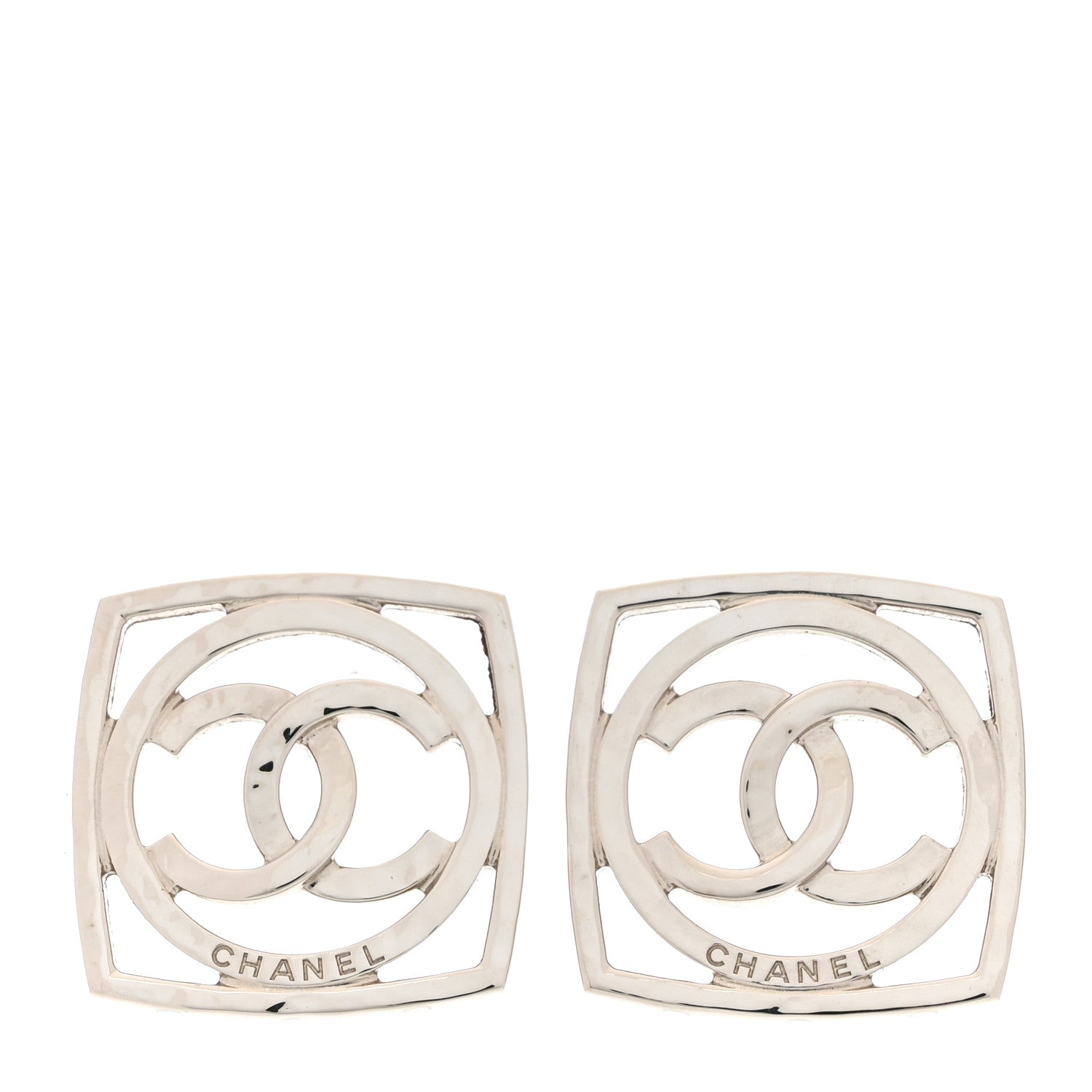 Chanel Metal Square CC Earrings Silver 1 of 5