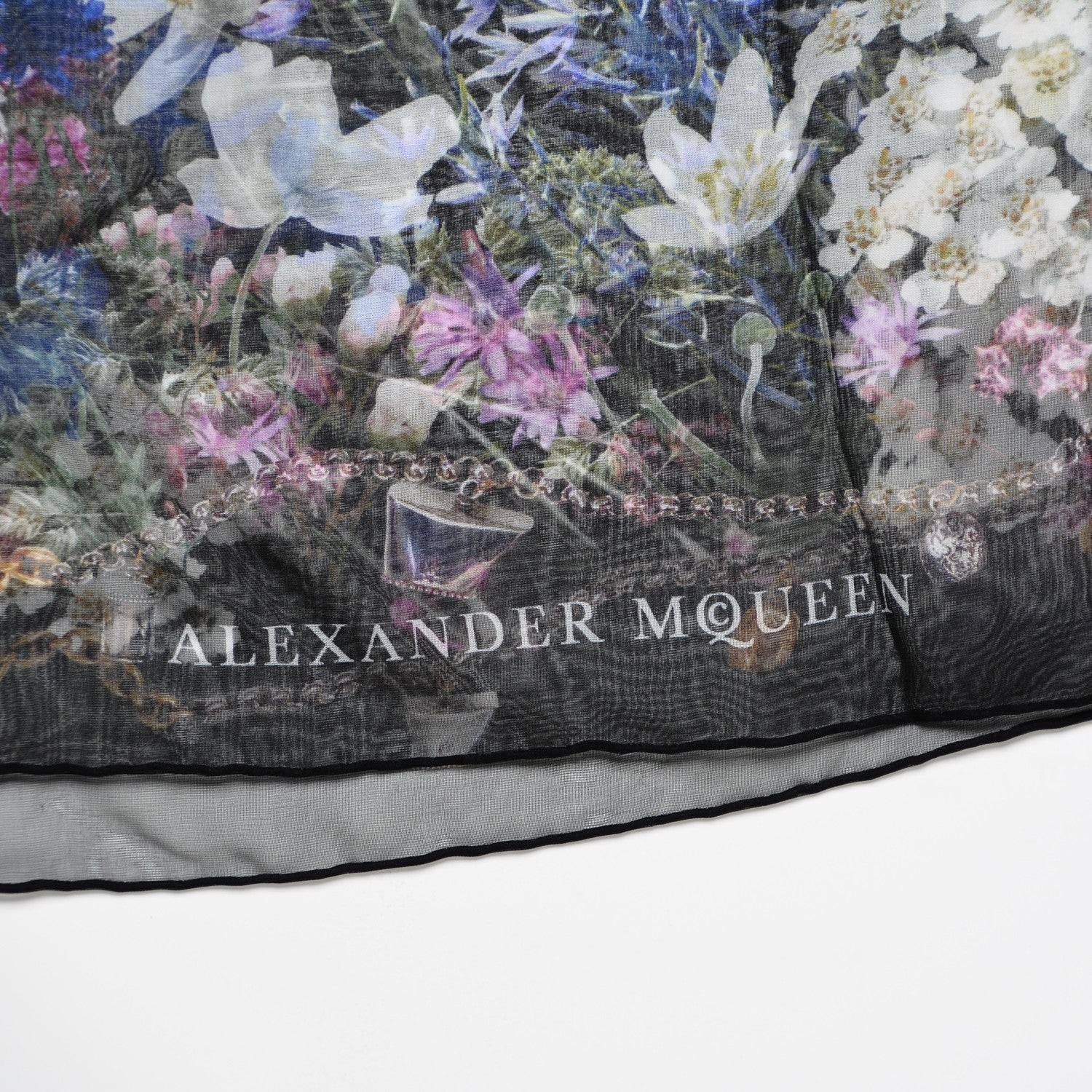 Alexander McQueen Silk Chiffon Wild Meadow Shawl Black 6 of 6