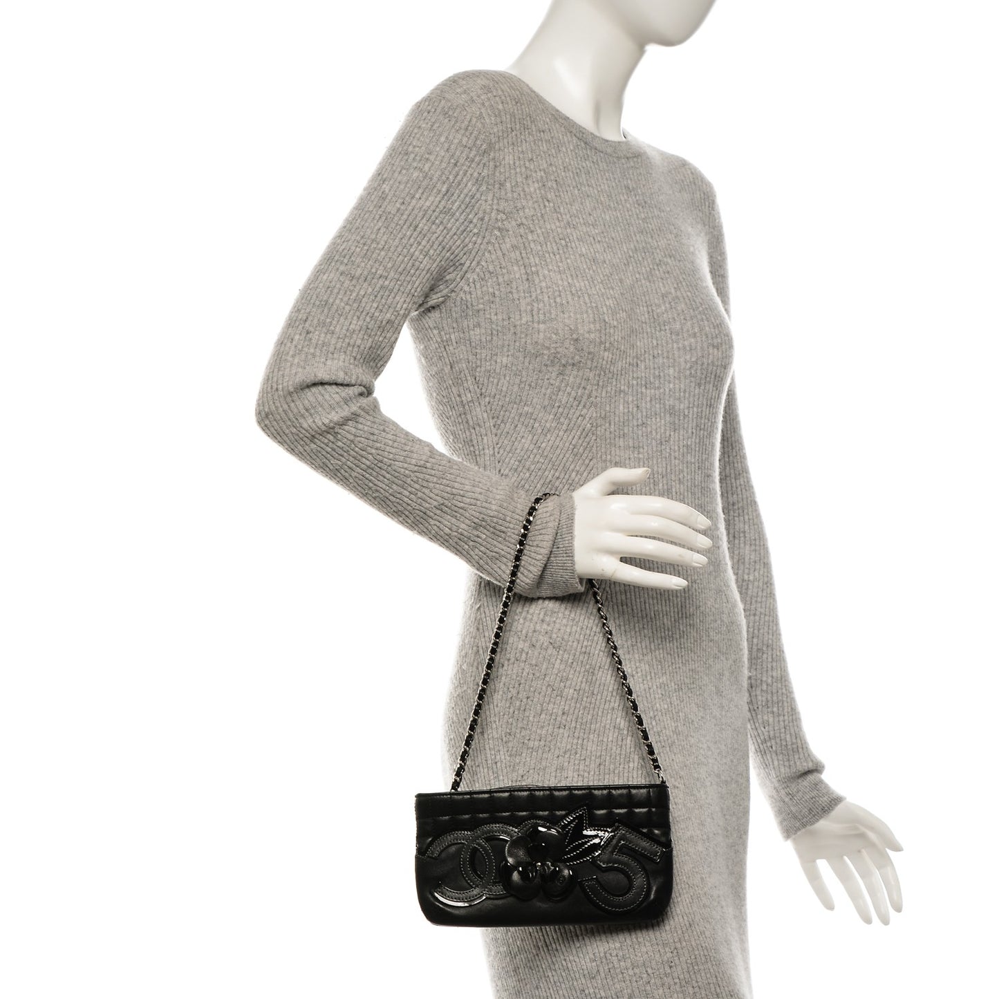 Lambskin Camellia N°5 Clutch Bag Black