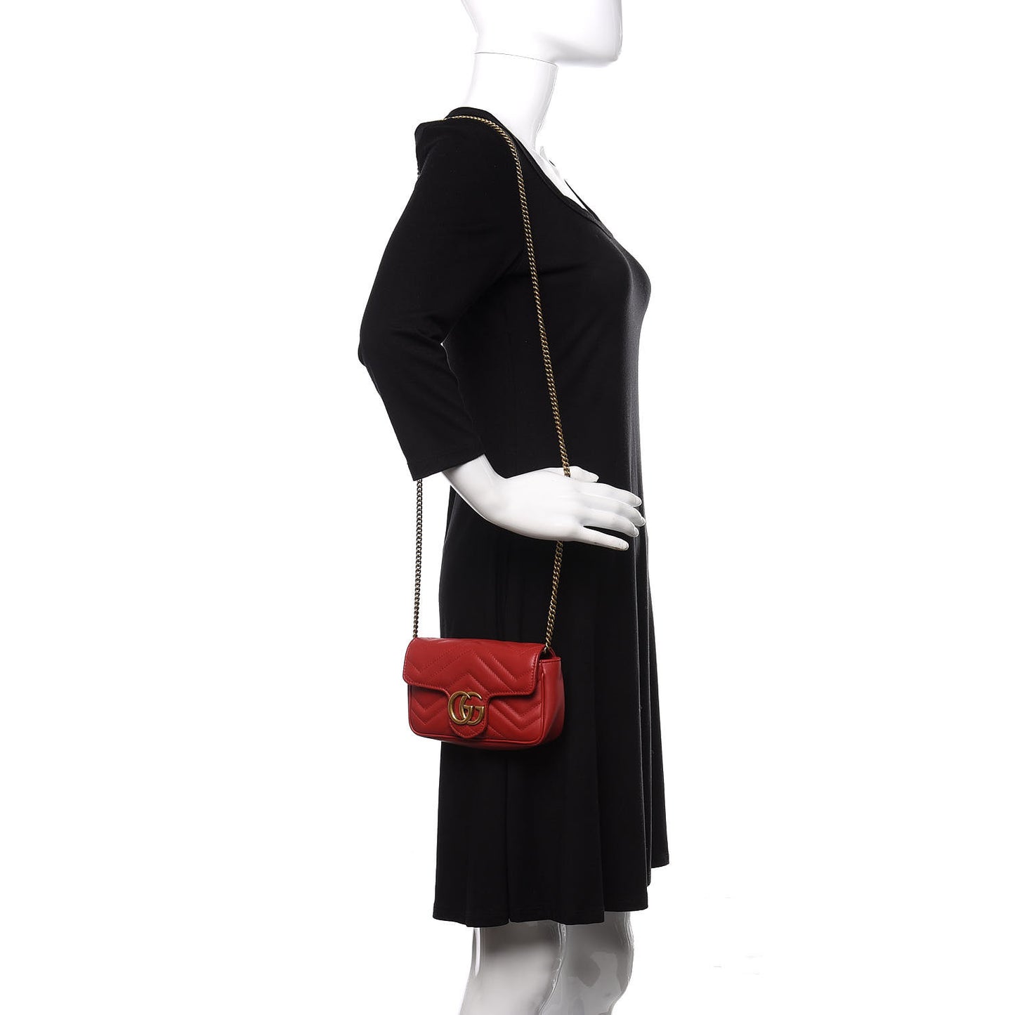 Calfskin Matelasse Super Mini GG Marmont Shoulder Bag Hibiscus Red