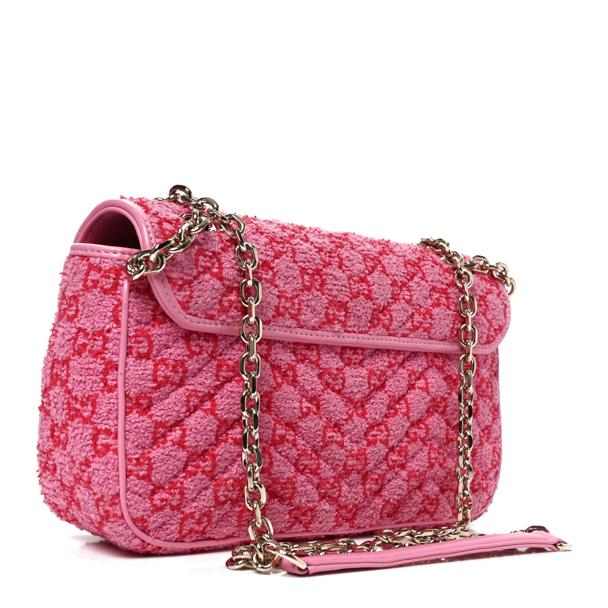 Sponge Boucle GG Monogram Small GG Marmont Shoulder Bag Pink Red