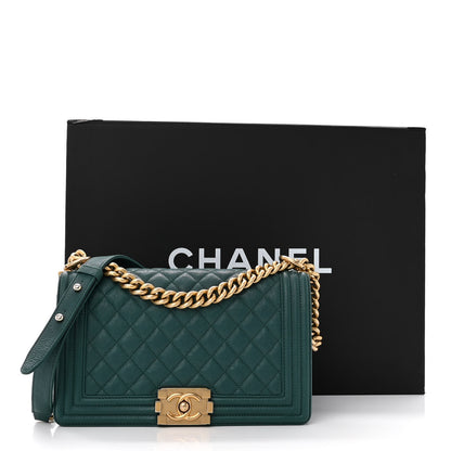 Chanel Caviar Quilted Medium Boy Flap Dark Green 12 of 12