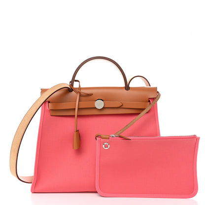 Hermes Vache Hunter Toile Herbag Zip 31 PM Rose Azalee Natural 3 of 12