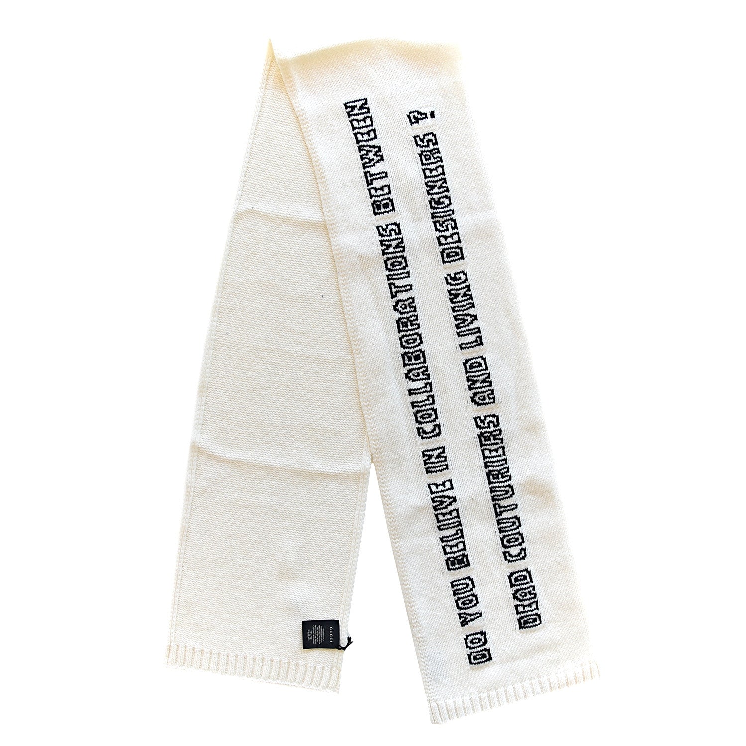 Gucci Wool Knit Fly Pig Scarf Ivory 3 of 5