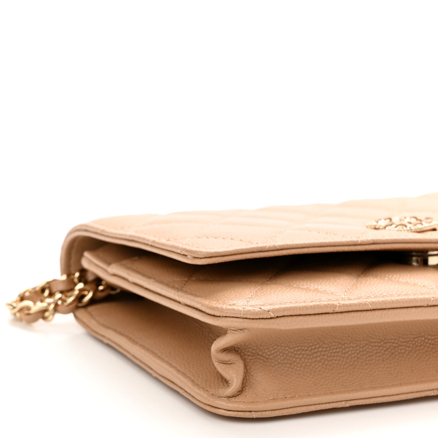 Caviar Quilted Crystal CC Wallet On Chain WOC Beige