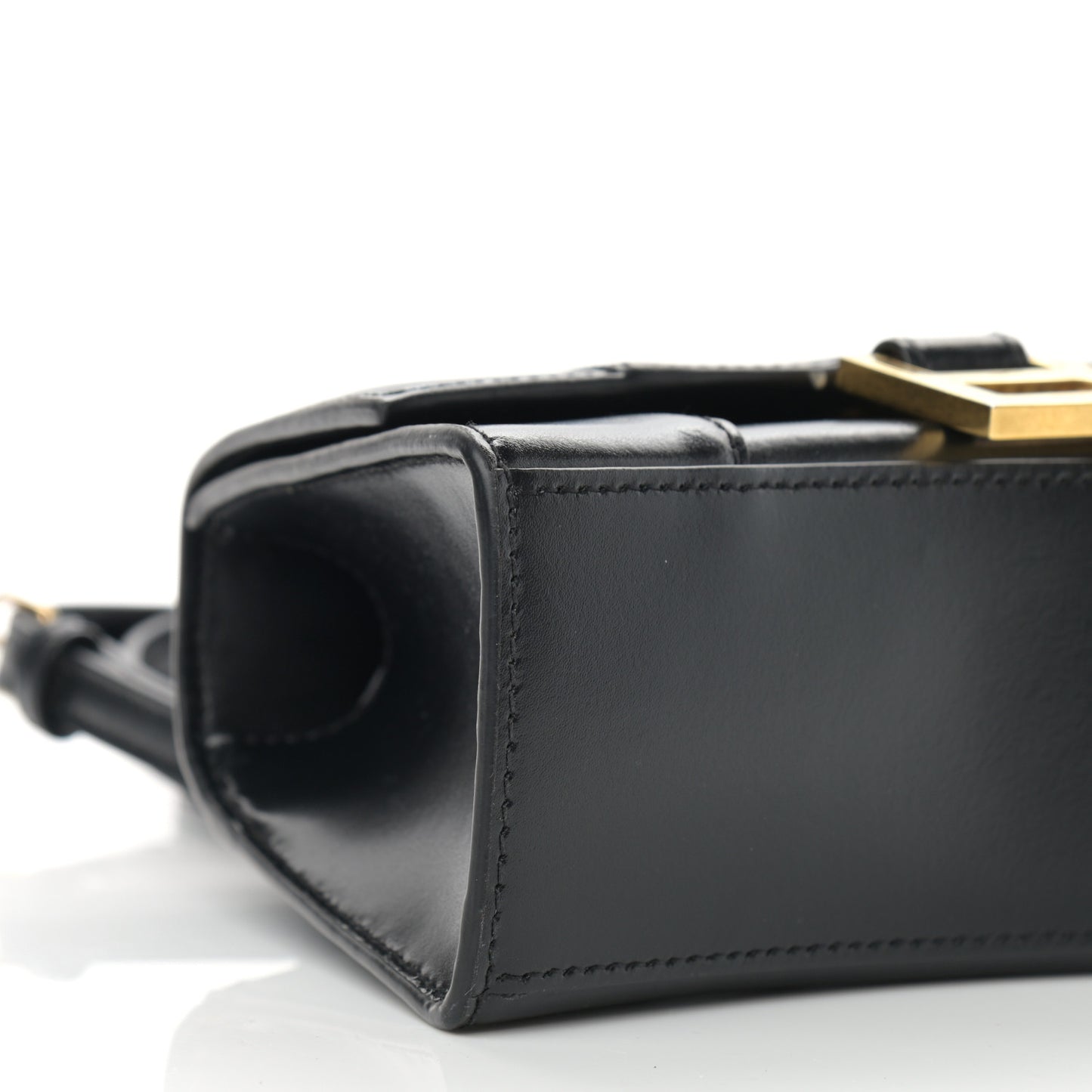 Shiny Box Calfskin Hourglass Top Handle Bag XS Black