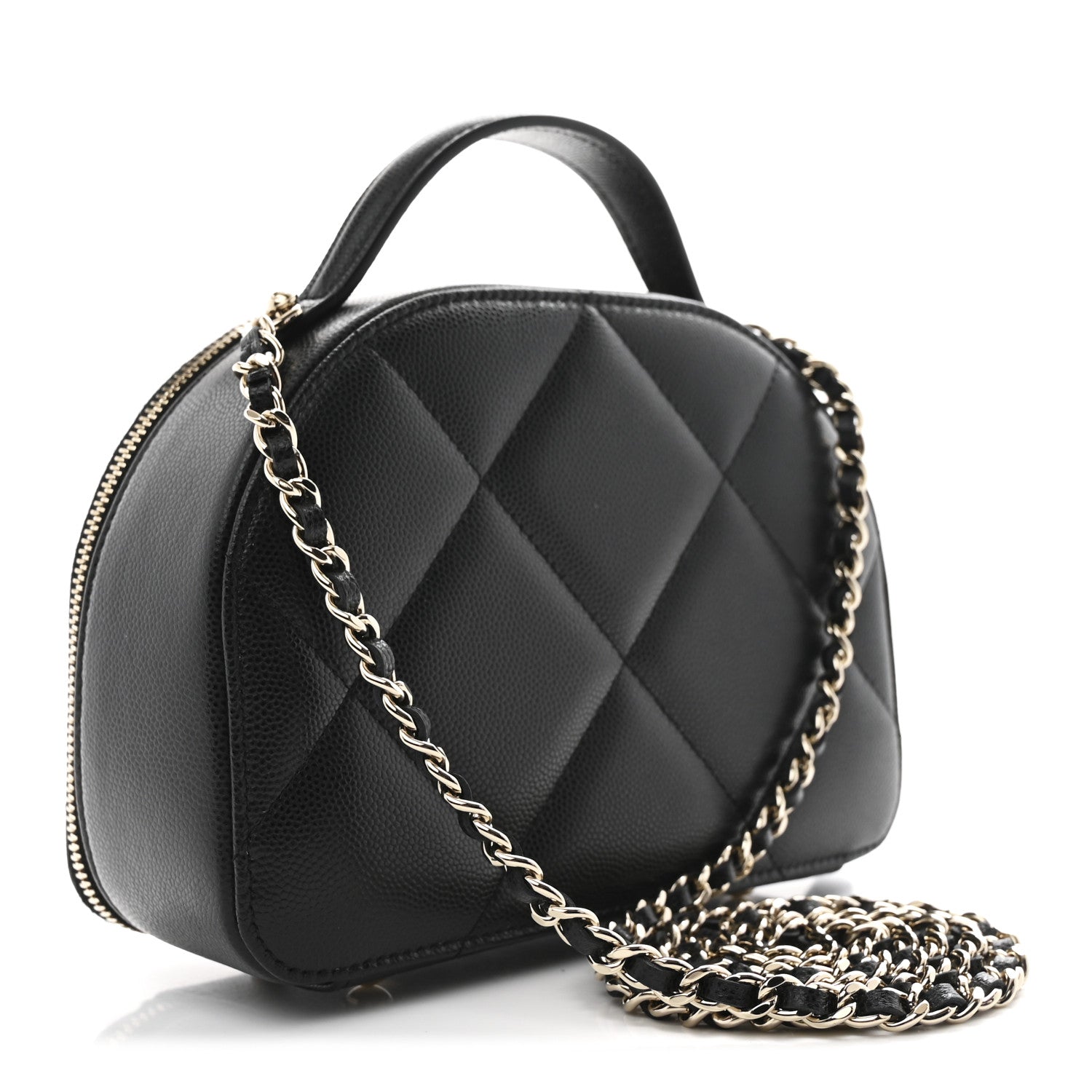 Chanel Grained Calfskin Quilted Top Handle Chain Clutch Black 3 of 10
